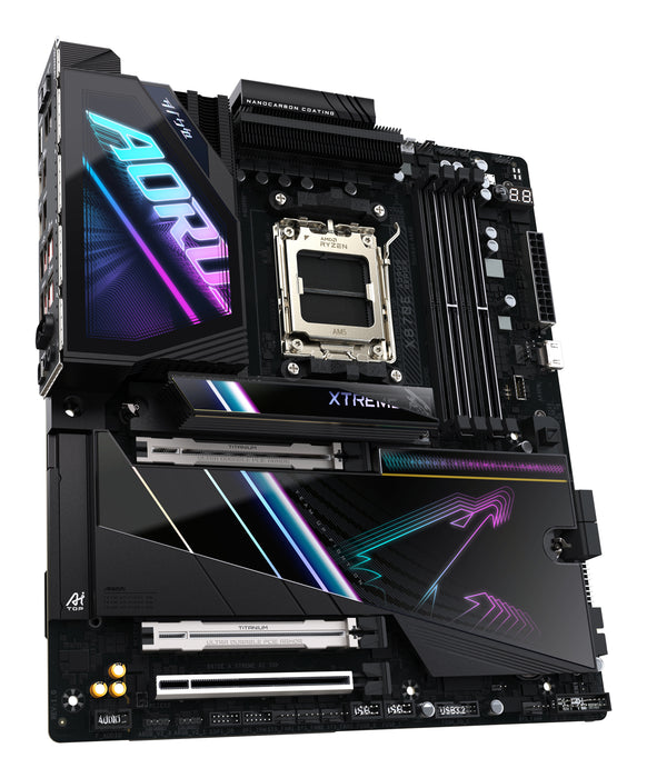 GIGABYTE X870E AORUS XTREME AI TOP Motherboard - Supports AMD Ryzen 9000 Series CPUs, 18+2+2 phases VRM, up to 8800MHz DDR5 (OC), 1xPCIe 5.0 M.2 + 3xPCIe 4.0 M.2, WI-FI 7, 10GbE LAN, USB 4