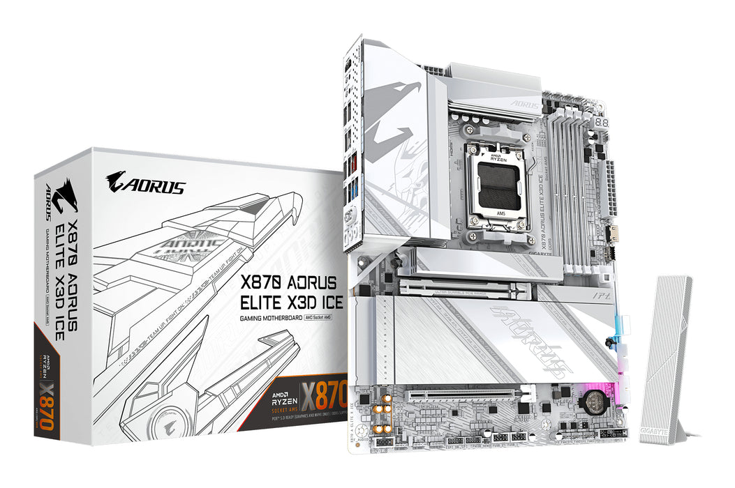 GIGABYTE X870 AORUS ELITE X3D ICE Motherboard - Supports AMD Ryzen 9000 CPUs, 16+2+2 Phases Digital VRM, up to 9000Hz DDR5 (OC), 2xPCIe 5.0 + 2xPCIe 4.0, Wi-Fi 7, 2.5GbE LAN, USB 4
