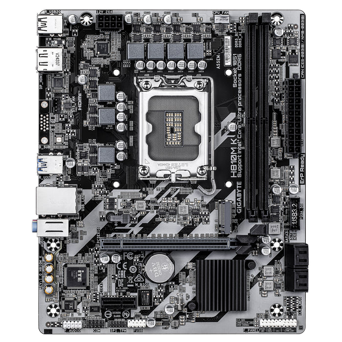 GIGABYTE H810M K Motherboard - Intel Core Ultra (Series 2) CPUs, 3+1+2 Phases VRM, up to 6400MHz DDR5, 1xPCIe 4.0 M.2, 1GbE LAN, USB 3.2 Gen 1