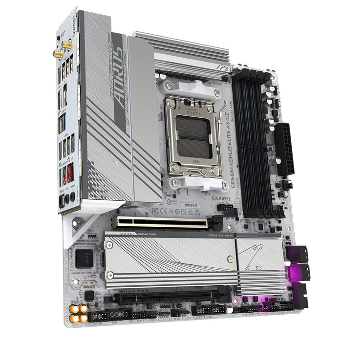 GIGABYTE B650M AORUS ELITE AX ICE Motherboard - AMD Ryzen 9000 Series CPUs, 12+2+2 Phases VRM, up to 8000MHz DDR5 (OC), 1xPCIe 5.0 + 1xPCIe 4.0 M.2, 2.5GbE LAN, WIFI 6E, USB 3.2 Gen 2x2