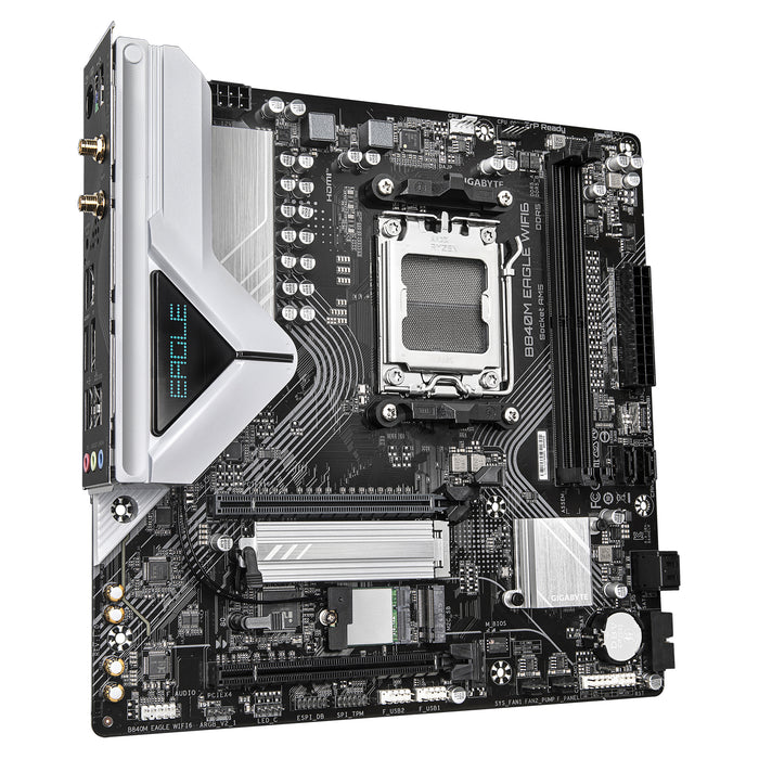 GIGABYTE B840M EAGLE WIFI6 Motherboard - AMD Ryzen 9000 CPUs, 5+2+2 Phases VRM, up to 7600MHz DDR5(O.C), 1xPCIe 4.0 + 1xPCIe 3.0 M.2, Wi-Fi 6, 2.5GbE LAN, USB 3.2 Gen 1