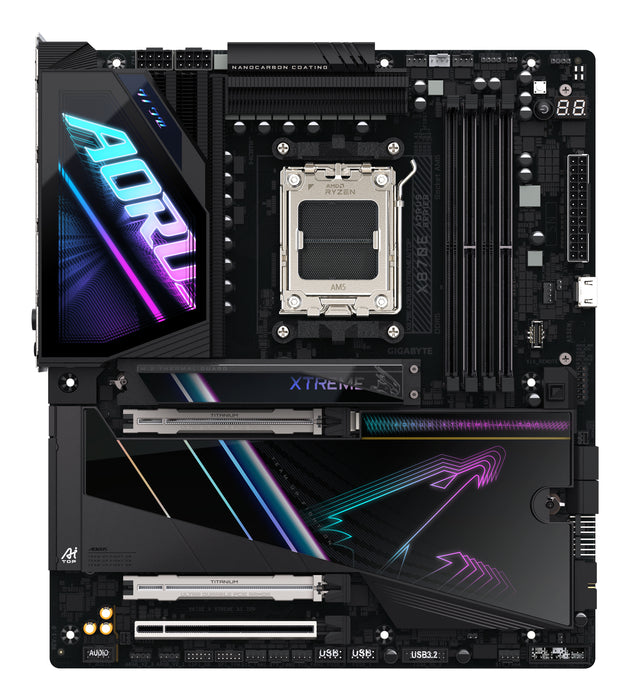 GIGABYTE X870E AORUS XTREME AI TOP Motherboard - Supports AMD Ryzen 9000 Series CPUs, 18+2+2 phases VRM, up to 8800MHz DDR5 (OC), 1xPCIe 5.0 M.2 + 3xPCIe 4.0 M.2, WI-FI 7, 10GbE LAN, USB 4