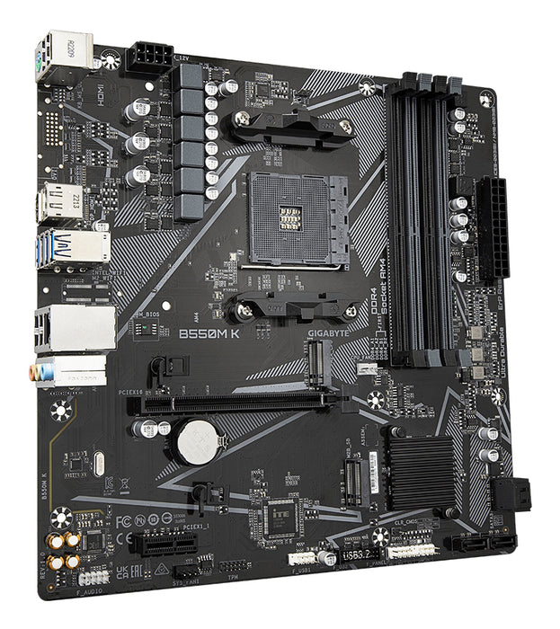 GIGABYTE B550M K Motherboard - AMD Ryzen 5000 CPUs, up to 4733MHz DDR4, 1xPCIe 4.0 + 1xPCIe 3.0 M.2, 1GbE LAN, USB 3.2 Gen 1