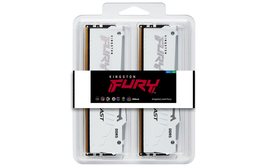 Kingston Technology FURY Beast 32GB 5600MT/s DDR5 CL40 DIMM (Kit of 2) White RGB XMP